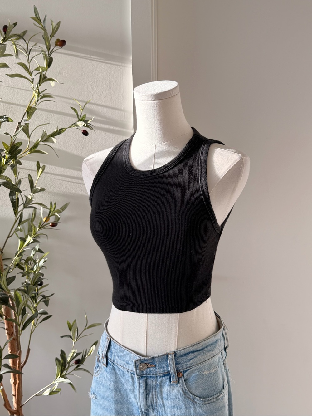 Zara Black Ribbed Racerback Crop Tank